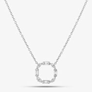 18ct White Gold 0.36ct Baguette & Brilliant Cut Diamond Open Circle Necklace LG253/NA