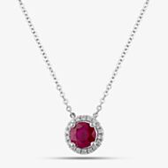 18ct White Gold Brilliant Cut Ruby & Diamond Halo Necklace P39072GW18RB