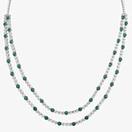 18ct White Gold Emerald & Diamond Two Row Necklace HSN1061(EM)