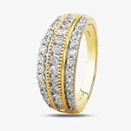 9ct Yellow Gold 1.00ct Diamond Multi-set Three Row Ring THR18910-100 YG 