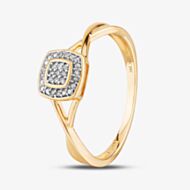  9ct Yellow Gold 0.05ct Diamond Pave Square Cluster Promise Ring THR19766-05 9Ky 