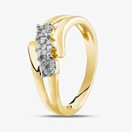 9ct Yellow Gold 0.15ct Diamond Flower Clusters Crossover Ring THR32829-15