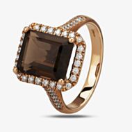 9ct Rose Gold Baguette Cut Smoky Quartz and Round  Diamond Cluster Shouldered Ring R4099-119SM