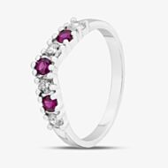 Sterling Silver Brilliant Cut Red Cubic Zirconia Wishbone Ring S2222