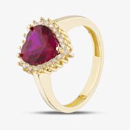 Gold Impression 9ct Yellow Gold Red Cubic Zirconia Heart Cluster Ring RBD026YRU