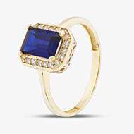 Gold Impression 9ct Yellow Gold Emerald Cut Blue Cubic Zirconia Cluster Ring RBE047B