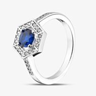 Silver Sparkle Rhodium Plated Sterling Silver Blue & White Cubic Zirconia Hexagon Halo Ring 8.84.0911