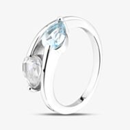 Silver Sparkle Rhodium Plated Sterling Silver Blue & White Topaz Crossover Ring 8.86.0059