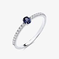 Fashionista Silver Sterling Silver Oval Cut Simulated Sapphire & Cubic Zirconia Shoulder Set Solitaire Ring S2232
