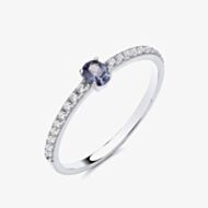 Fashionista Silver Sterling Silver Oval Cut Simulated Tanzanite & Cubic Zirconia Shoulder Set Solitaire Ring S2235