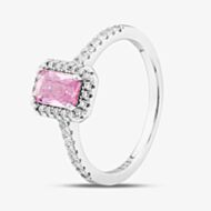 Sterling Silver Emerald Cut Pink Cubic Zirconia Shoulder Set Cluster Ring S2157P