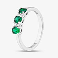 Sterling Silver Oval & Brilliant Cut Green Cubic Zirconia Three Stone Ring S2225