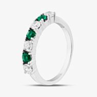 Sterling Silver Brilliant Cut Green & White Cubic Zirconia Half Eternity Ring S2216