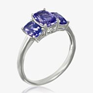 Gold Impression 9ct White Gold Cushion Cut Tanzanite Three Stone Ring DOM335