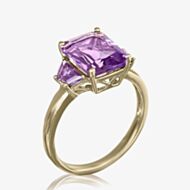 Gold Impression 9ct Yellow Gold Fancy Cut Amethyst Three Stone Ring DOM350