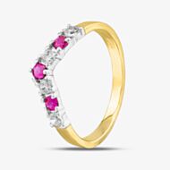 9ct Yellow Gold Red & Clear Crystal Wishbone Ring DIV003R