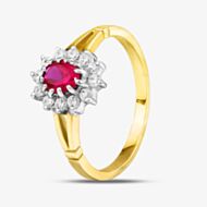 9ct Yellow Gold Red & Clear Crystal Cluster Ring DIV006R
