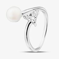 Sterling Silver Pearl and Cubic Zirconia Crossover Ring ROW70012FW