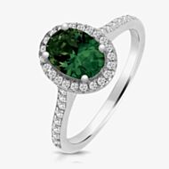 Sterling Silver Oval Green Cubic Zirconia Halo Ring SRG0025EM
