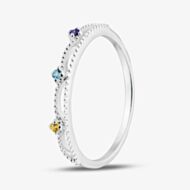 Fashionista Silver Sterling Silver Multi Colour Cubic Zirconia Two Band Ring 042-59920/SP