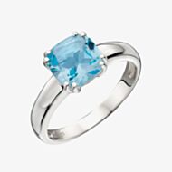 Sterling Silver Cushion Cut Blue Topaz Solitaire Ring R3717T