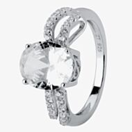 Silver Clear Oval Cubic Zirconia Wave Shoulders Ring SR0069-CZ