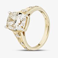 Pure Brilliance 14ct Yellow Gold Certified 4.15ct Cushion Cut Lab Grown Diamond Shoulder Set Ring LGR47672-415