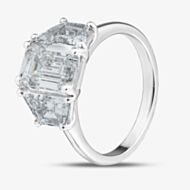 Platinum 4.37ct Certificated Emerald Cut Lab Grown Diamond Three Stone Ring U3372