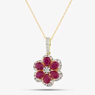 9ct Yellow Gold Certified 0.25ct Lab Grown Diamond & 1.50ct Ruby Flower Pendant Necklace LGP44563-RD