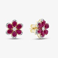 9ct Yellow Gold Certified 0.25ct Lab Grown Diamond & 3.00ct Ruby Flower Stud Earrings LGE46343-RD