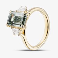 18ct Gold Certified 3.82ct Green Emerald Cut Lab Grown Diamond Trilogy Ring PO6877-3SEC07