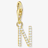 THOMAS SABO Gold Plated Cubic Zirconia Letter N Charm 1977-414-14