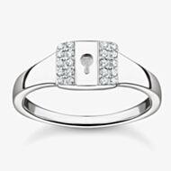 THOMAS SABO Silver & Cubic Zirconia Padlock Signet Ring TR2372-051-14