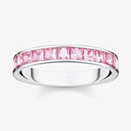 THOMAS SABO Silver & Pink Princess Cut Cubic Zirconia Channel Set Ring TR2358-051-9