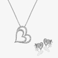 Hot Diamonds Silver Shimmer Heart Studs And Pendant Jewellery Set SS158
