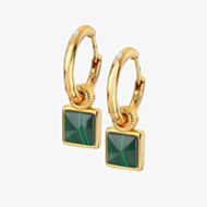 Hot Diamonds Revive 18ct Gold Plated Malachite & Diamond Square Hoop Dropper Earrings DE713
