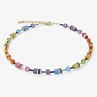 Coeur De Lion GeoCUBE Gold Plated Multicolour Rainbow Crystal Bead Necklace 2838/10-1573