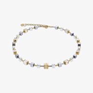 Coeur De Lion Geo CUBE Gold White Multistone Necklace 4965/10-1614