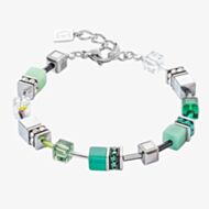 Coeur De Lion Ladies GeoCUBE Iconic Nature Silver & Green Square Crystal Bracelet 2838/30-0500