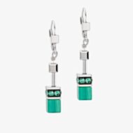 Coeur De Lion Ladies GeoCUBE Silver & Green Drop Earrings 2838/20-0500