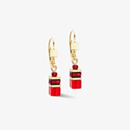 Coeur De Lion GeoCUBE Gold Tone Red Multi Stone Dropper Earrings 2800/20-0300