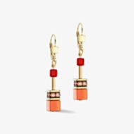 Coeur De Lion GeoCUBE Icnonic Gold Tone Orange & Red Multi Stone Dropper Earrings 2838/20-0300