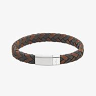 Unique Black & Brown 21cm Leather Braided Stainless Steel Clasp Bracelet B566BD/21CM