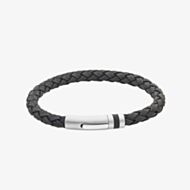 Unique Stainless Steel Clasp Matte Black Braided Leather Bracelet B565BL/21CM