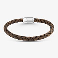 Simplicity by TJH Collection Braided Brown Leather & Stainless Steel Bracelet B569DB/21CM