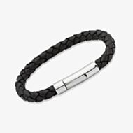 Unique Stainless Steel Black Braided Leather Bracelet A40BL/19CM