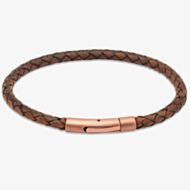 Unique Mens Brown Leather & Bronze Stainless Steel Bracelet B503DB/21CM