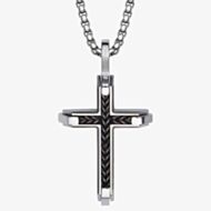 Unique Stainless Steel Black IP Inlay Cross Pendant Necklace AN-165/50CM