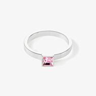 Coeur De Lion Silver Tone Small Brilliant Pink Square Princess Cut Crystal Solitaire Ring 0501/40-1917