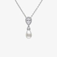 Diamonfire Silver Teardrop Cubic Zirconia & Shell Pearl Pendant Necklace P5400